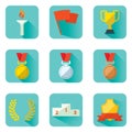 Set flat vector icons sports awards achievements and attributes Royalty Free Stock Photo