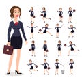 Set Flat vector illustration of business women silhouettes full length on white background. Business woman in dark suit in differe