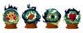 A set of flat vector illustration of a magic ball. A crystal sphere on a stand, an attribute of a magician Divination on