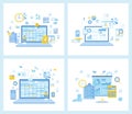 Set of flat vector illustrations for Business planning, Analytics, management, organization, success strategy.