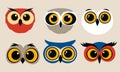 A set of flat vector illustrations featuring cute owl faces in a minimalist style. Royalty Free Stock Photo