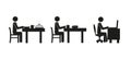 a set of flat vector illustrations, pictograms of a man at a table during lunch, lunch, coffee, Royalty Free Stock Photo