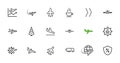 Set of flat vector line icons. It contains symbols for airplanes, globes, flights, transportation and more. on a white Royalty Free Stock Photo