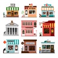 Set of flat vector shop building facades icons Royalty Free Stock Photo