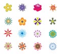 Set of flat vector Spring flower floral icons in silhouette isolated on white. Cute retro design illustrations in bright colors Royalty Free Stock Photo