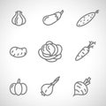 Set of flat vegetables icons drawing with black lines on white background