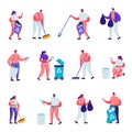 Set of Flat Volunteers Collect Litter Characters Royalty Free Stock Photo