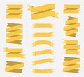 Set of 15 Yellow ribbons banners. Flat design. Yellow tapes. Vector illustration.