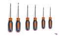 Set flathead screwdriver and phillips screwdriver different sizes. Professional realistic tool with orange black grip, isolated on