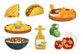 Set Of Flavorful Mexican Meals. Spicy Tacos, Tangy Ceviche, Savory Enchiladas, Hearty Churros, Traditional Nachos