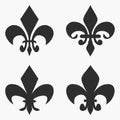 Set of Fleur de lis symbol. French heraldic lily. Vector.