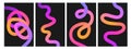Set of flier with Colorful Wavy Swirl Ribbons. Background with gradient curve line. Vertical poster with wavy stroke