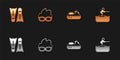 Set Flippers for swimming, Glasses, Jet ski and Water skiing man icon. Vector