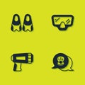 Set Flippers for swimming, Scallop sea shell, Flashlight diver and Diving mask icon. Vector Royalty Free Stock Photo