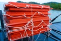 Set of floating buoys on the deck of the ferry