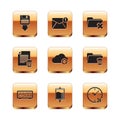Set Floppy disk backup, Digital alarm clock, IV bag, Cloud sync refresh, Delete file document and folder icon. Vector Royalty Free Stock Photo