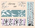 A set of floral bookmarks, flyers with pink and white flowers for layout, corporate identity and design. Flat style vector