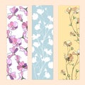 A set of floral bookmarks, flyers with pink and white flowers for layout, corporate identity and design. Flat style vector