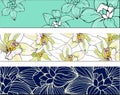 Set of floral bookmarks with white and contour flowers for layout, corporate identity and design. Realistic vector illustration of Royalty Free Stock Photo