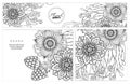 Set of floral card. Hand drawn artwork with abstract flowers. Royalty Free Stock Photo