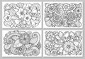 Set of floral card. Hand drawn artwork with abstract flowers. Royalty Free Stock Photo