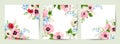 Set of floral cards with colorful flowers. Greeting or invitation card design