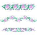 Set of floral decorative borders from stylized roses and wildflowers. Royalty Free Stock Photo