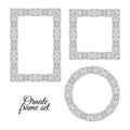 Set of floral doodle frames on white background. Hand draw ornate collection. Vector Royalty Free Stock Photo