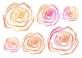 Set Floral element in the style of line art on a white background. Pink, orange and red rose bud Royalty Free Stock Photo