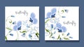 Set of floral greeting card with forest plants, hand drawn blue bell flower and butterfly on white background Royalty Free Stock Photo