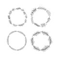 Set of floral hand drawn outlined twigs branches wreaths