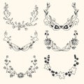 Set of floral hand drawn wreaths