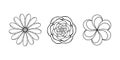 Set of floral icons in linear design. Subtle liys style, Hawaiian exotic flower, stone rose and flower with petals. Graceful mini
