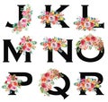 Set of floral letters J-R with watercolor bright summer wildflowers and roses Royalty Free Stock Photo