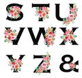 Set of floral letters S-Z,& with watercolor bright summer wildflowers and roses Royalty Free Stock Photo