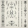 set of floral line divider illustration, black line divider Royalty Free Stock Photo