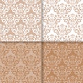 Wallpaper set of brown beige seamless patterns with floral ornaments Royalty Free Stock Photo