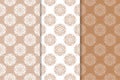 Set of floral ornaments. Brown, beige and white seamless patterns Royalty Free Stock Photo