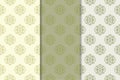 Set of floral ornaments. Olive green vertical seamless patterns Royalty Free Stock Photo