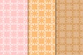 Set of floral ornaments. Orange vertical seamless patterns