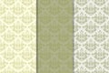 Set of floral ornaments. Olive green vertical seamless patterns Royalty Free Stock Photo