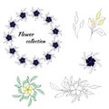 Set of floral patterns and vector wreaths