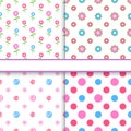Set of floral and polka dot fabric seamless patterns Royalty Free Stock Photo