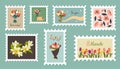 Set of floral postage stamps. Royalty Free Stock Photo