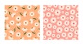 Set of floral seamless backgrounds. Delicate cute flowers in peach tones Royalty Free Stock Photo