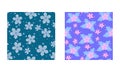 Set of floral seamless pattern on green and light blue backgrounds Royalty Free Stock Photo