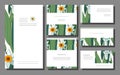 Set of floral spring summer templates with white daffodils on a green backround. Business card with narcissus. For Royalty Free Stock Photo