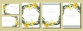 Set of floral spring templates with bunches of yellow daffodils and willow. Cards with narcissus and salix. For romantic