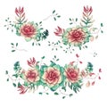 Set of floral succulents compositions in hand draw style. Composition of plant and branches. Vintage elements for