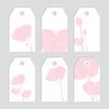 Set of floral tags. Blank labels. Pink flowers